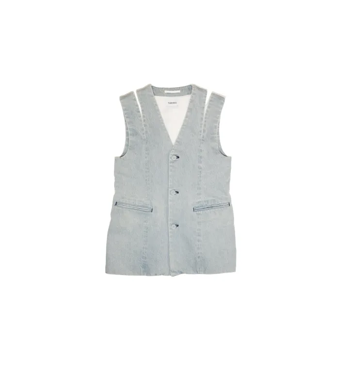 SLIT TAILORED VEST -  ASH BLUE sold by TANAKA