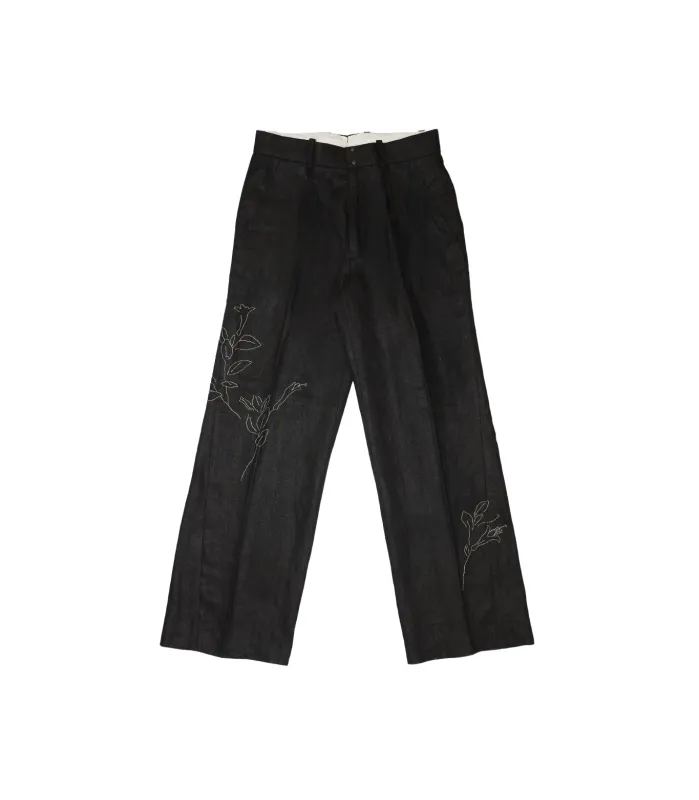 THE TROUSERS - BLACK LINEN(EMBROIDERY) made by TANAKA