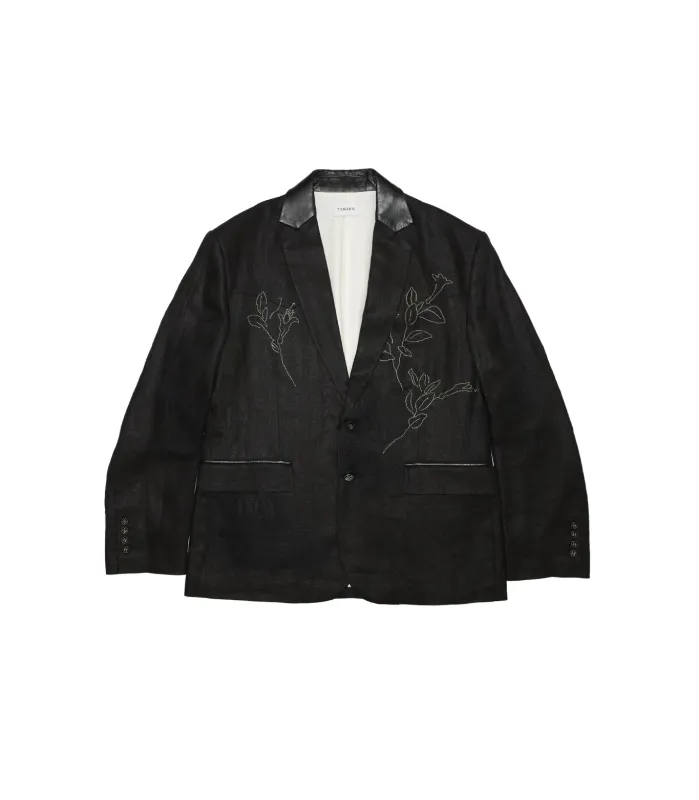SCULPTURE JACKET - BLACK LINEN(EMBROIDERY) made by TANAKA