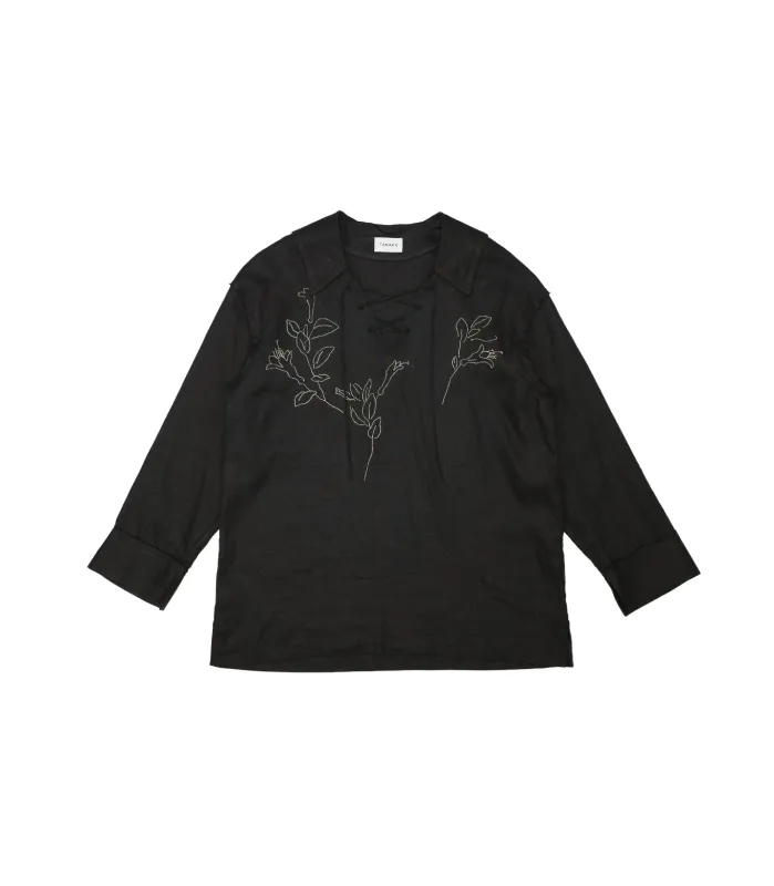 THE TUNIC - BLACK LINEN (EMBROIDERY) made by TANAKA