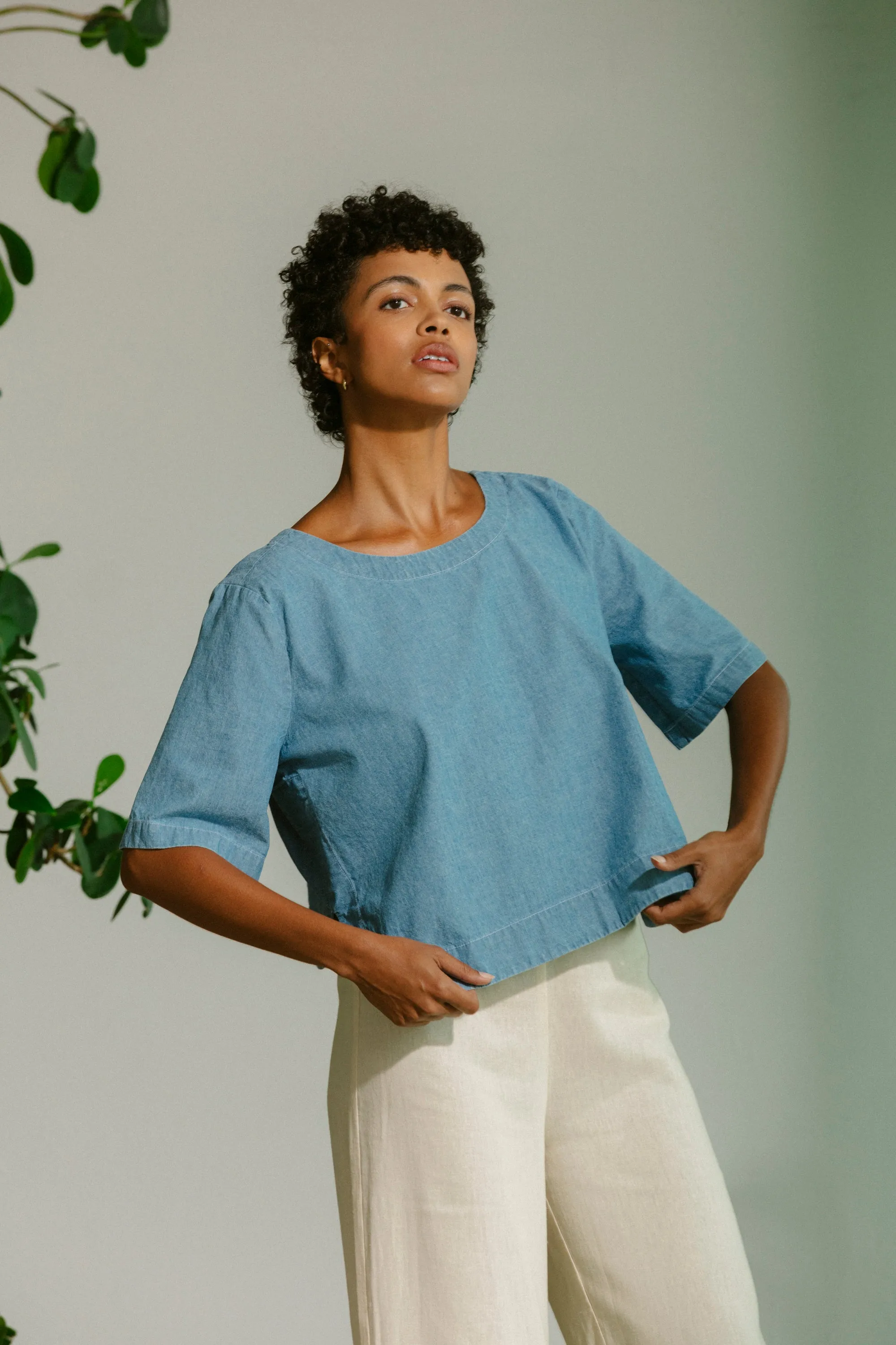 Scallop Shirt - Medium Wash Chambray sold by CARLEEN