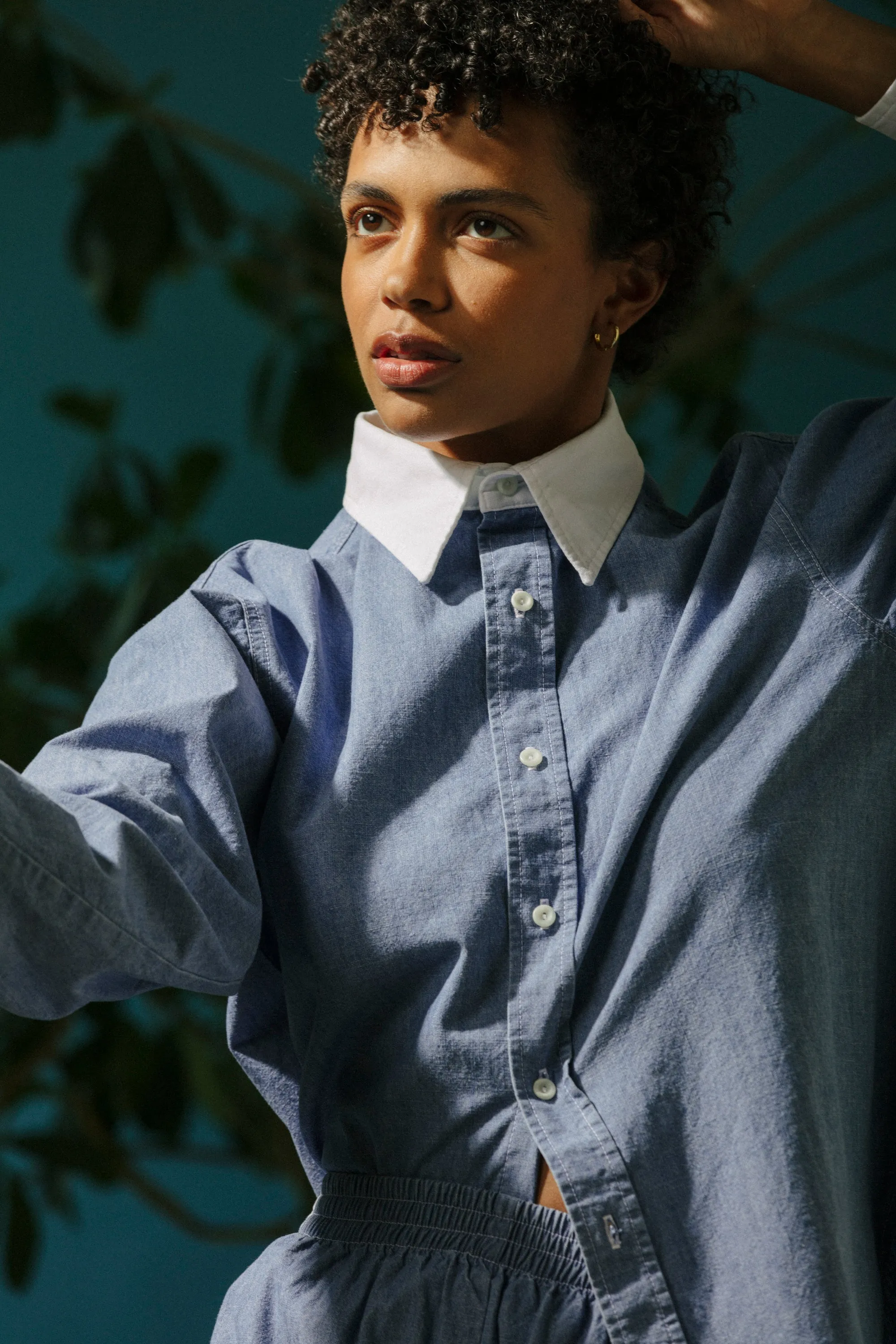 White Collar Chambray Shirt - Medium Wash Chambray sold by CARLEEN product image thumbnail 5