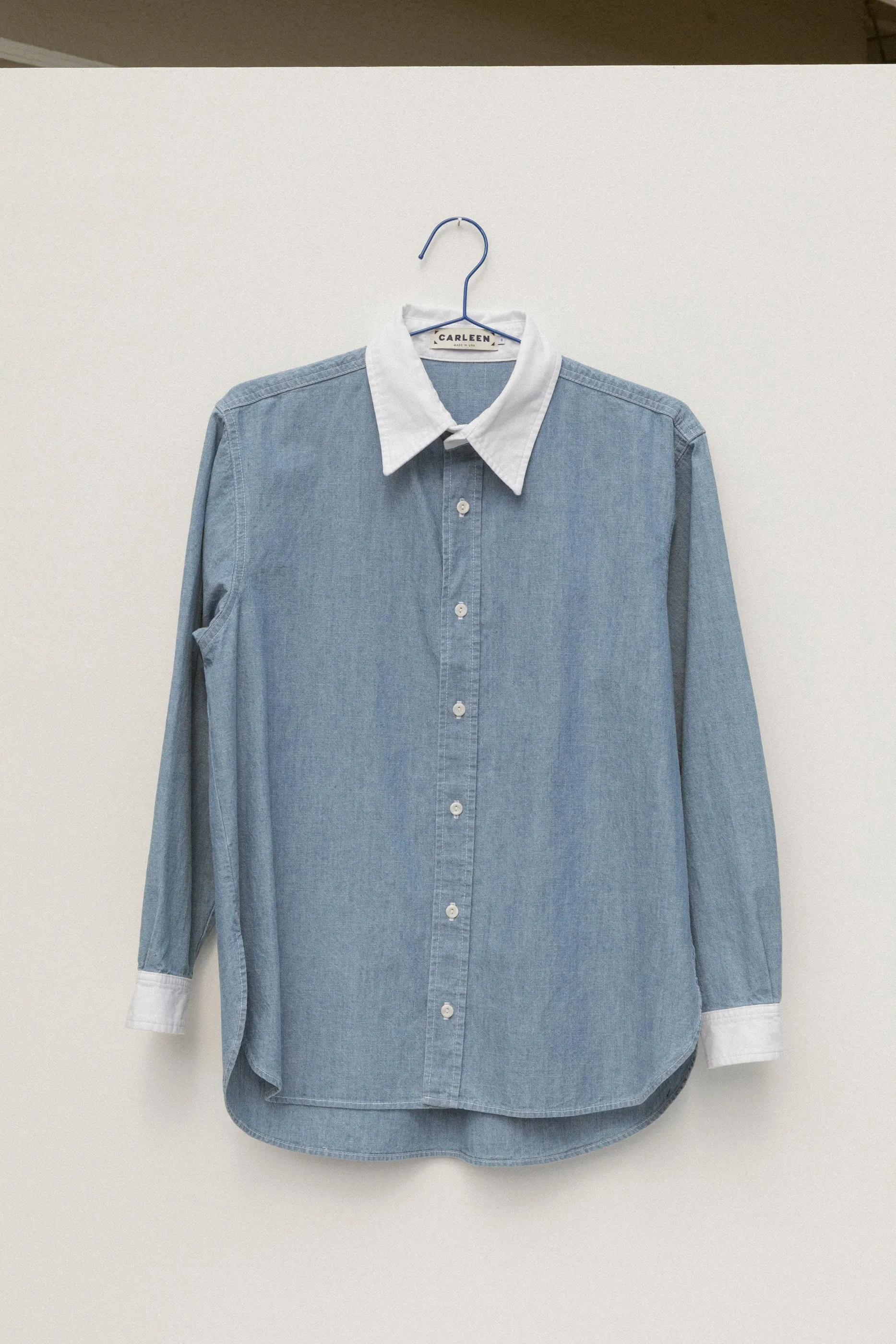 White Collar Chambray Shirt - Medium Wash Chambray sold by CARLEEN product image thumbnail 4