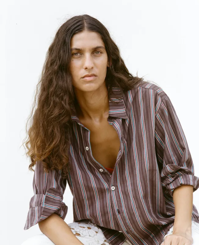 Sequoia Shirt - Brown Dobby Stripe made by CARLEEN