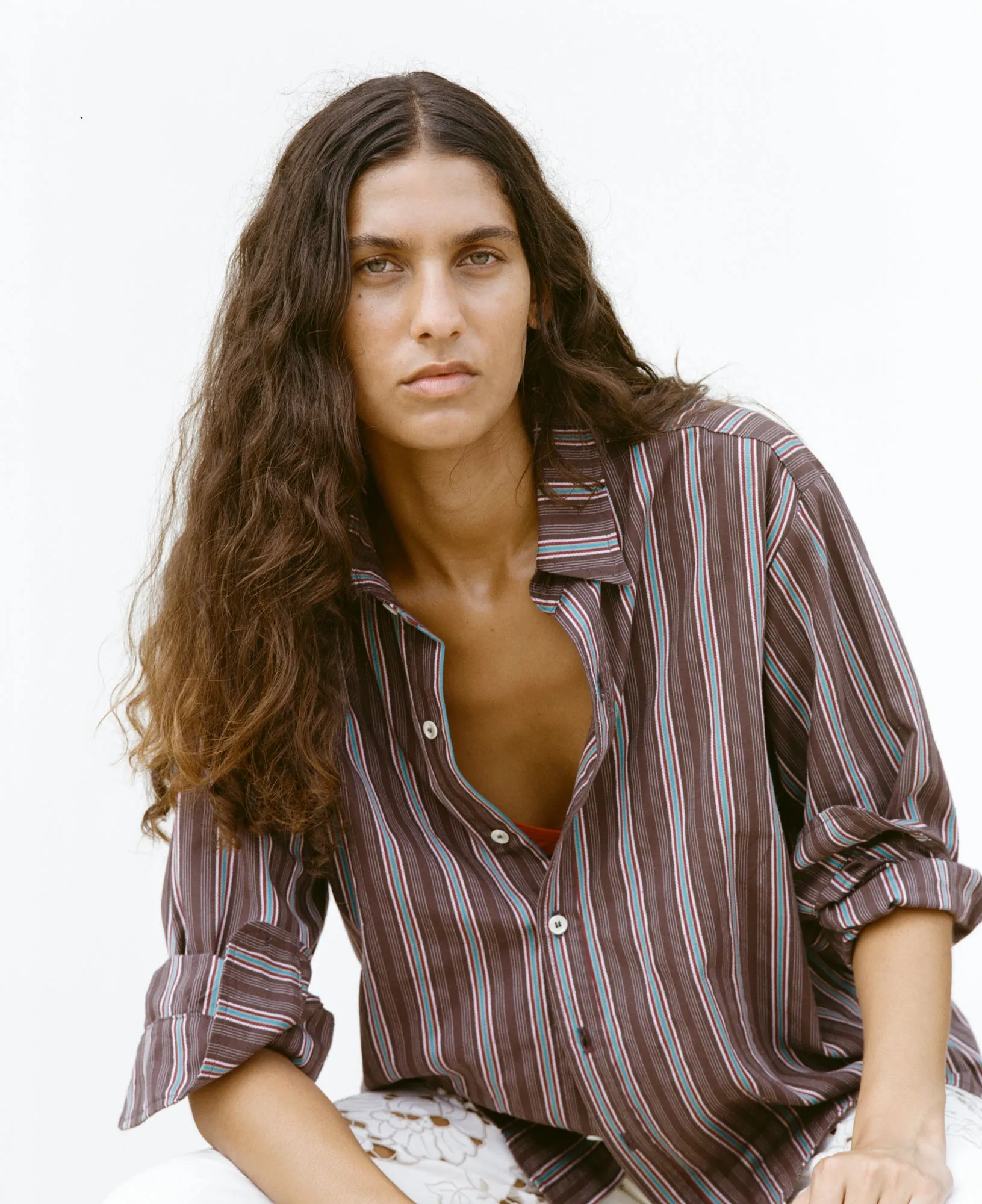 Sequoia Shirt - Brown Dobby Stripe sold by CARLEEN