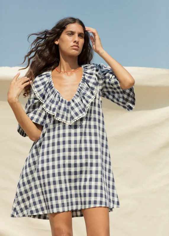 Ruffle Dress - Navy Gingham made by CARLEEN