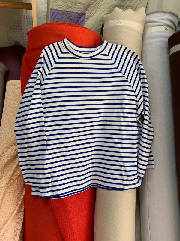 Boxy Raglan - Blue/White Stripe sold by CARLEEN