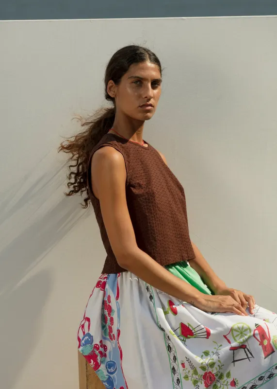 Zoe Sleeveless Shell - Brown Eyelet sold by CARLEEN