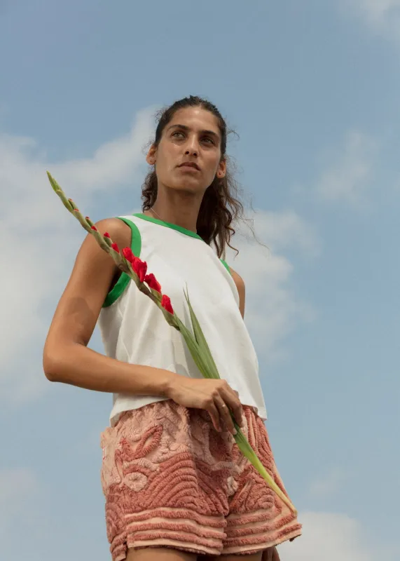 Chloe Tank - White/Green sold by CARLEEN