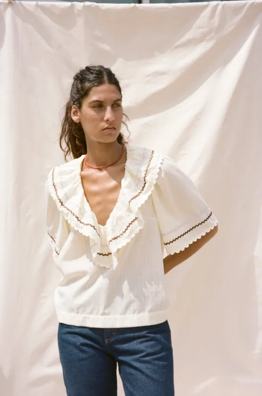 Ruffle Blouse - Butter Gingham sold by CARLEEN