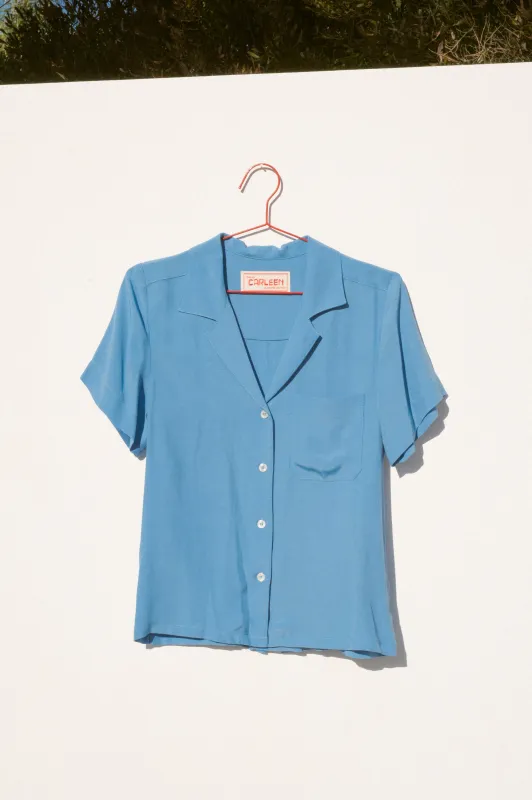 Nancy Button-Waist Shirt - Blue made by CARLEEN