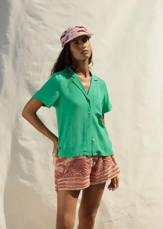 Nancy Button-Waist Shirt - Green made by CARLEEN