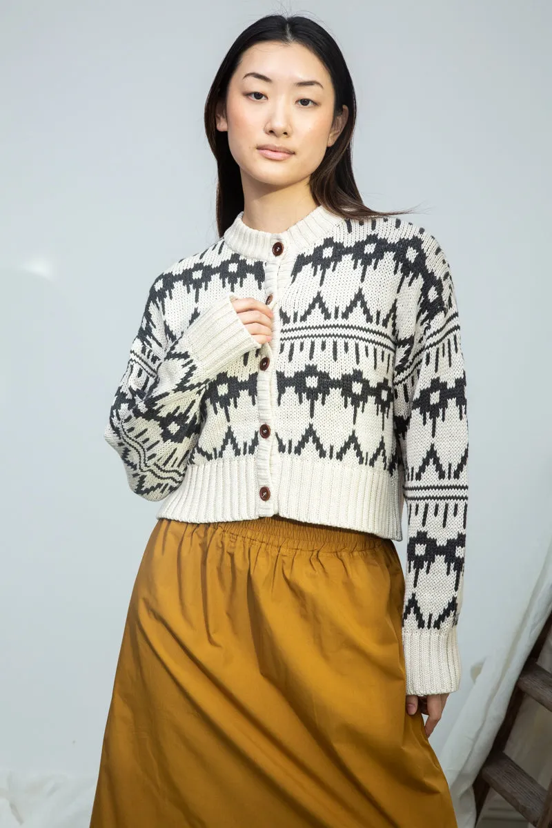 Sugi-Sue Organic Cotton Knitted Cardigan in Ecru Marl sold by Beaumont Organic