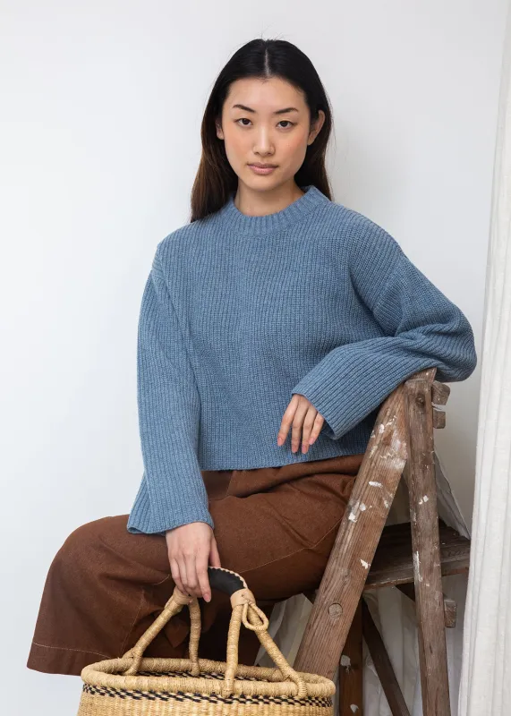 Leo Recycled Wool Knitted Jumper in Sky Blue Marl made by Beaumont Organic