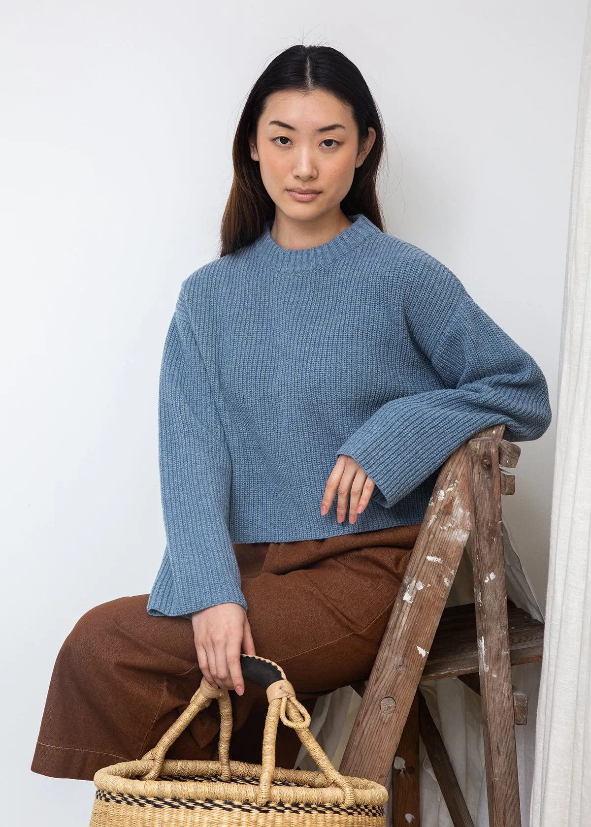 Leo Recycled Wool Knitted Jumper in Sky Blue Marl sold by Beaumont Organic