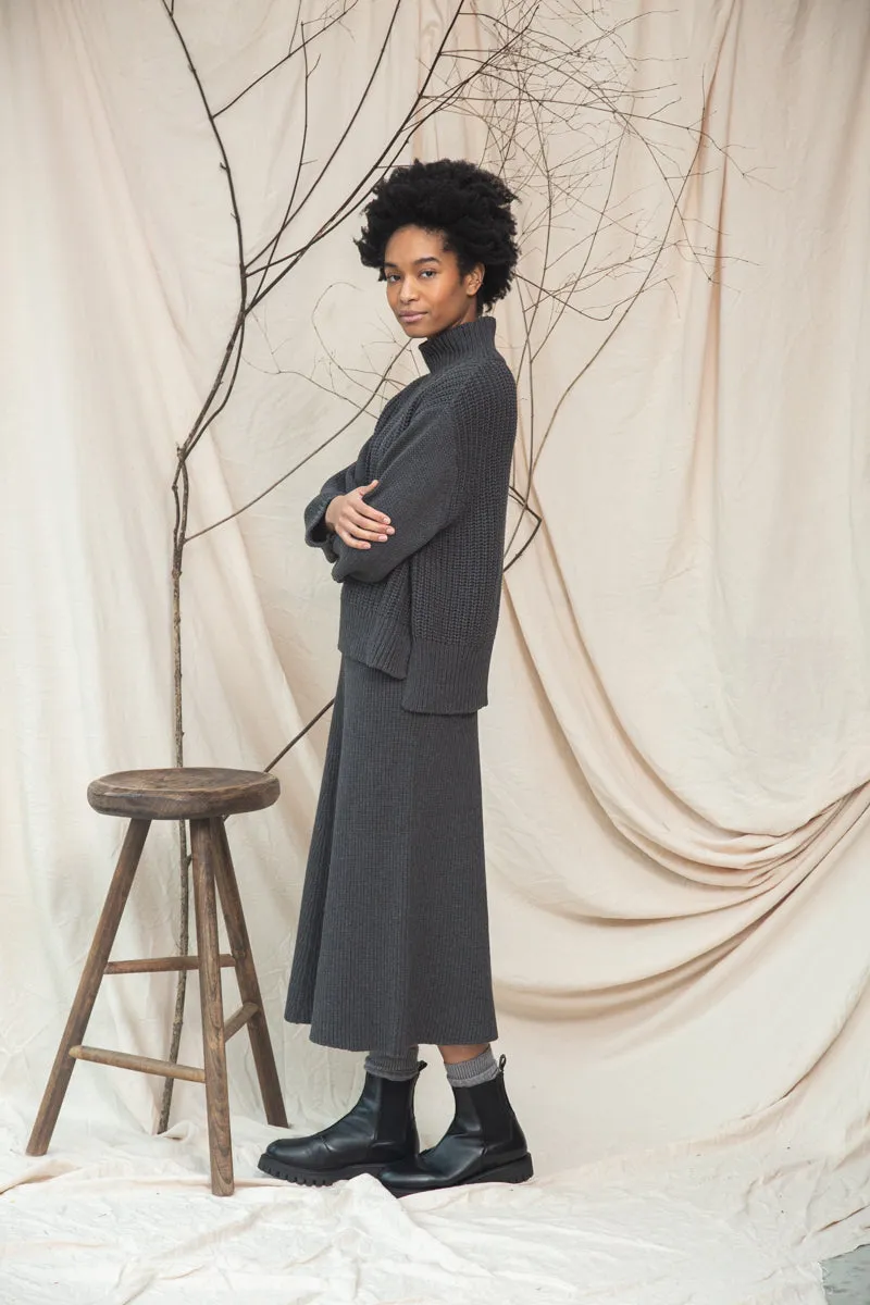 Mio Organic Cotton Knitted Skirt in Grey Marl sold by Beaumont Organic
