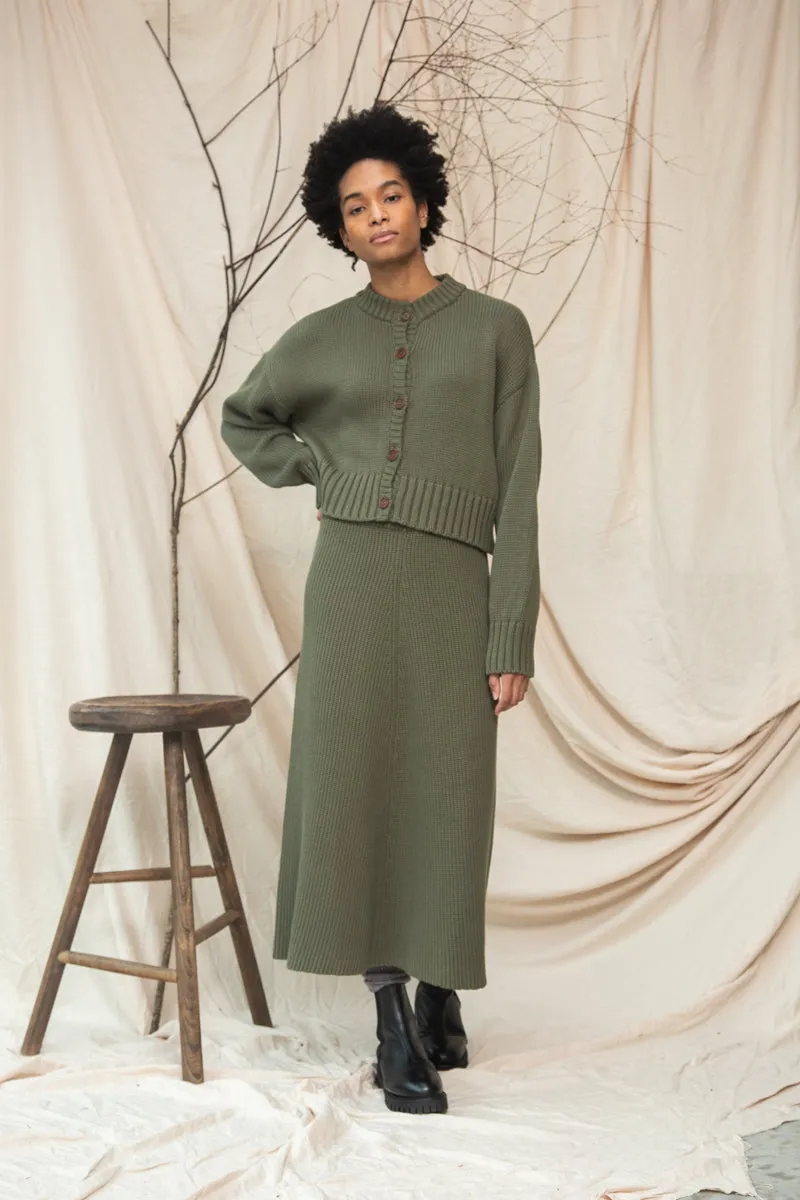 Mio Organic Cotton Knitted Skirt in Soft Khaki sold by Beaumont Organic product image thumbnail 2