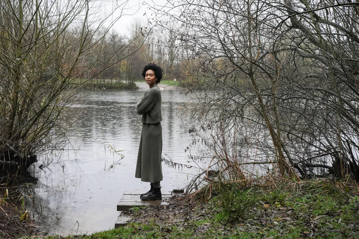 Mio Organic Cotton Knitted Skirt in Soft Khaki sold by Beaumont Organic product image thumbnail 4