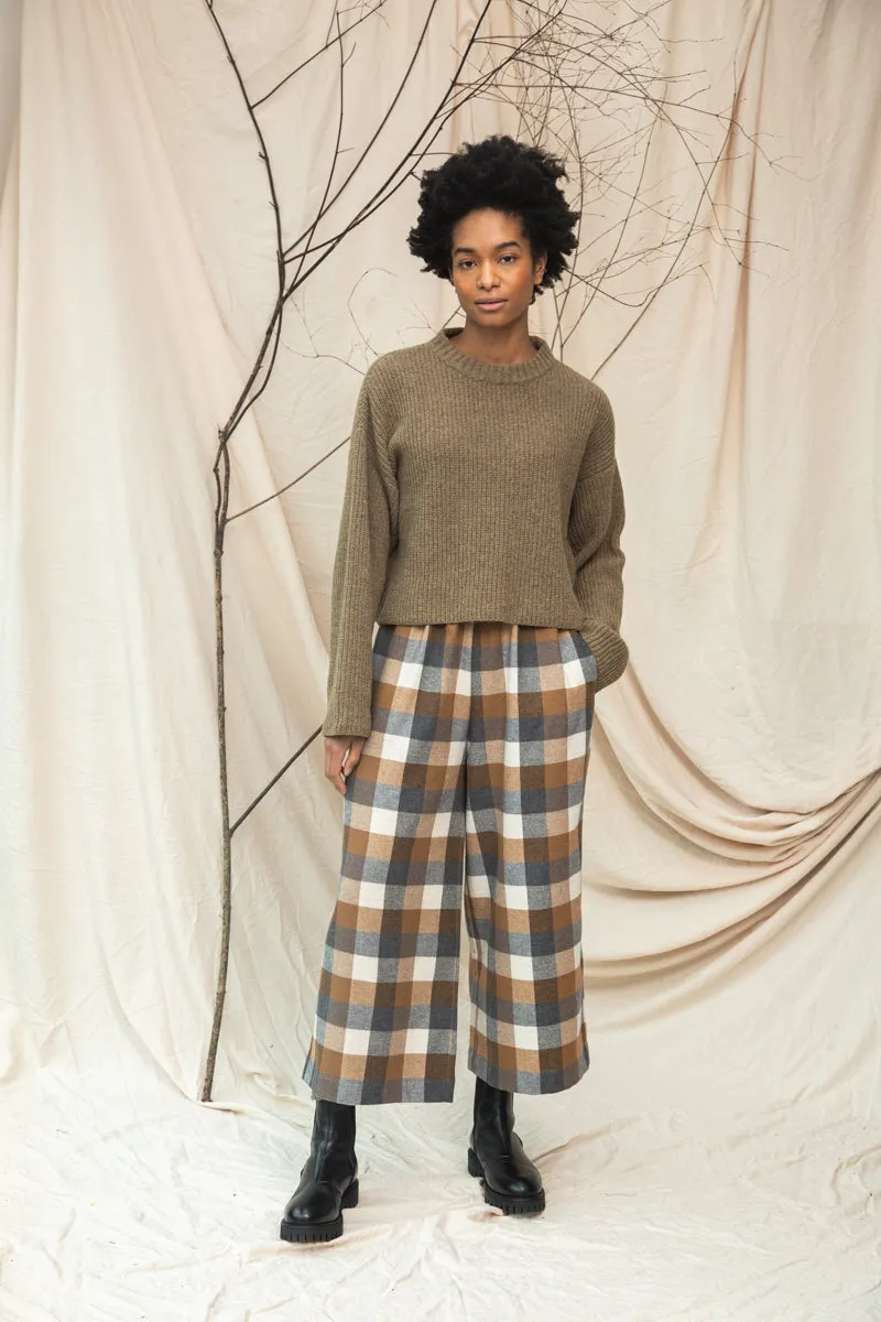 Evora-Cay Recycled Cotton Blend Brushed Twill Check Trousers in Tan Check sold by Beaumont Organic product image thumbnail 4