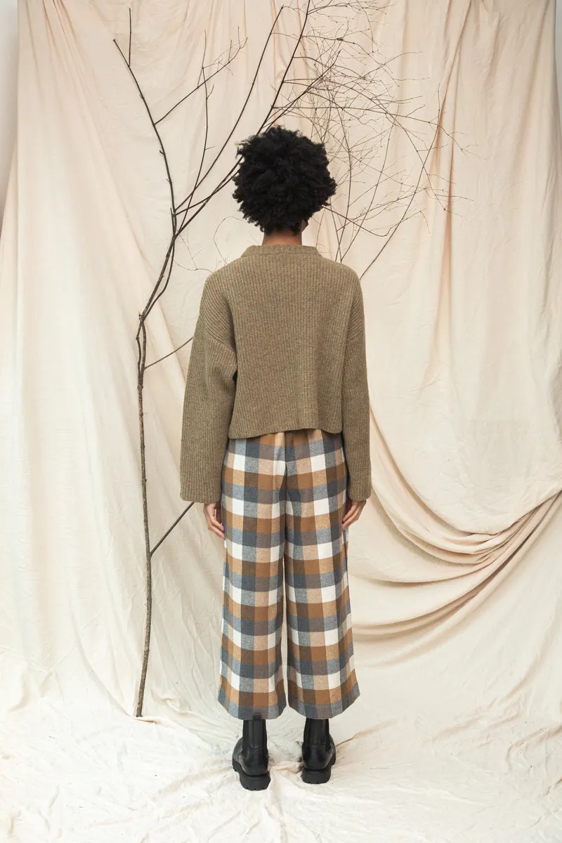 Evora-Cay Recycled Cotton Blend Brushed Twill Check Trousers in Tan Check sold by Beaumont Organic product image thumbnail 5