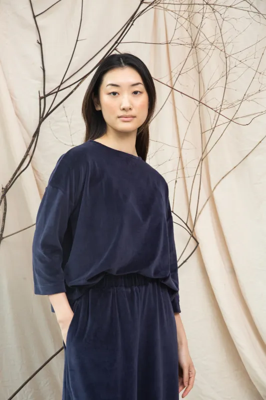 Divya Organic Cotton Velour Top in Night Sky Navy sold by Beaumont Organic