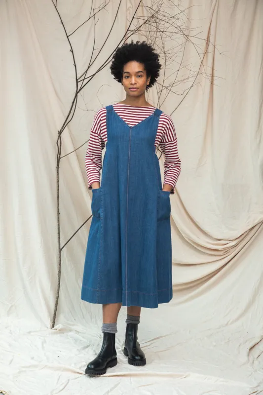 Nandina-Leigh Organic Cotton Denim Dress in Mid Blue sold by Beaumont Organic