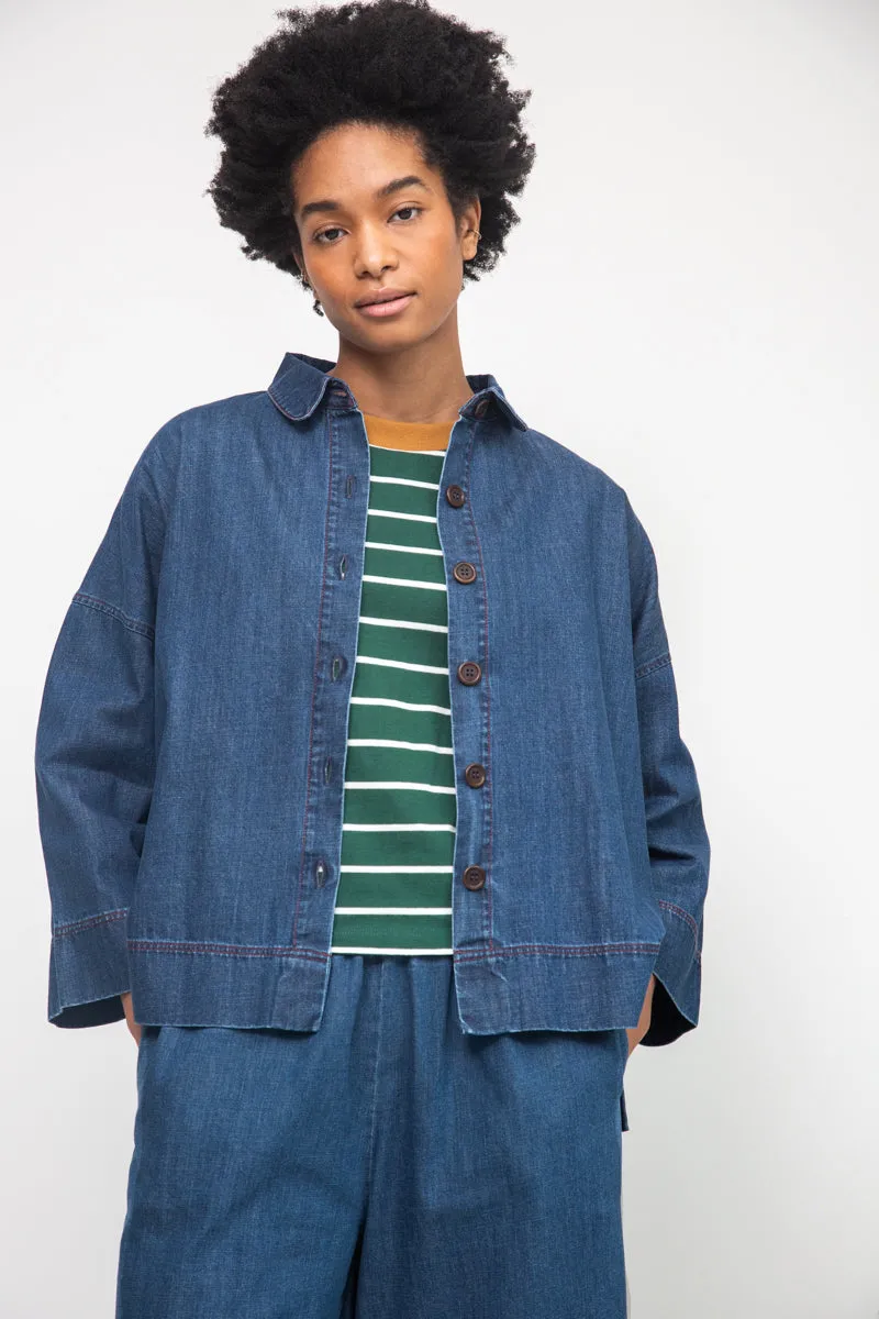 Dylan-Leigh Organic Cotton Denim Overshirt in Mid Blue sold by Beaumont Organic product image thumbnail 2