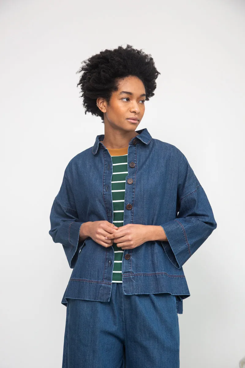Dylan-Leigh Organic Cotton Denim Overshirt in Mid Blue sold by Beaumont Organic product image thumbnail 5