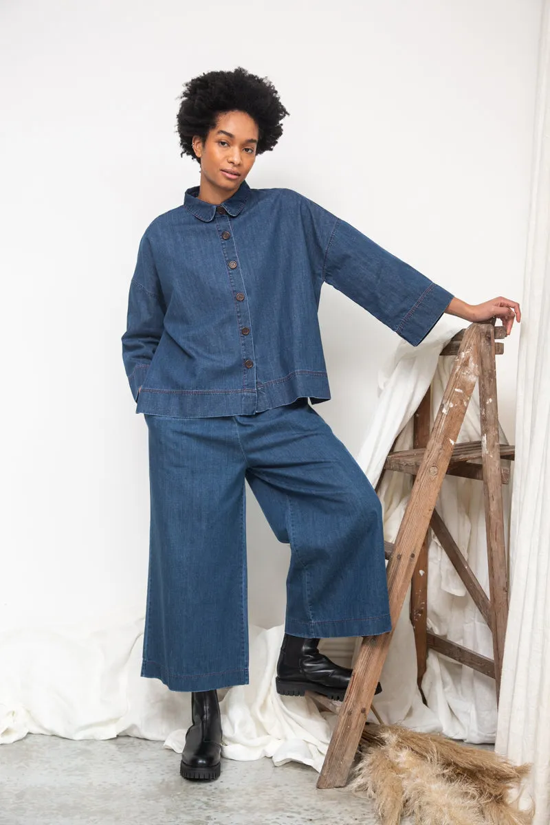 Dylan-Leigh Organic Cotton Denim Overshirt in Mid Blue sold by Beaumont Organic product image thumbnail 4