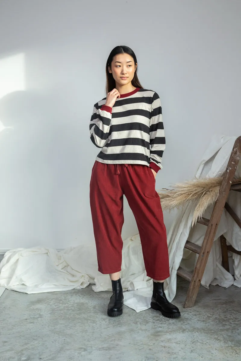 Cedar Organic Cotton Corduroy Trousers in Soft Burgundy sold by Beaumont Organic