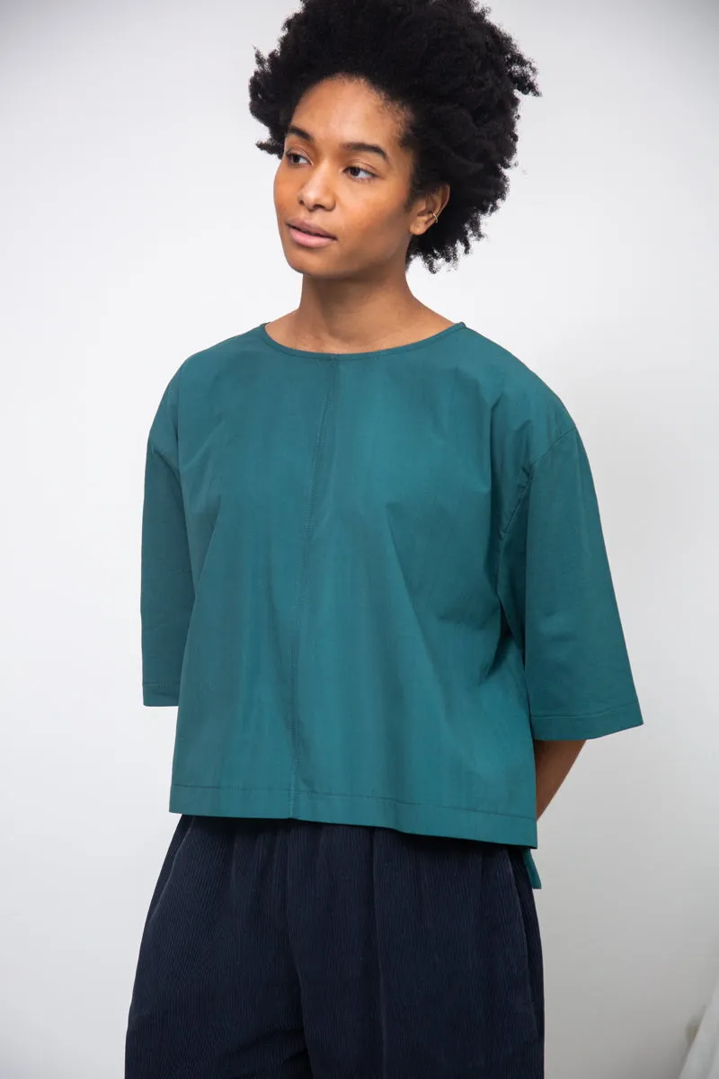 Shay Organic Cotton Jersey and Poplin Top in Pine sold by Beaumont Organic