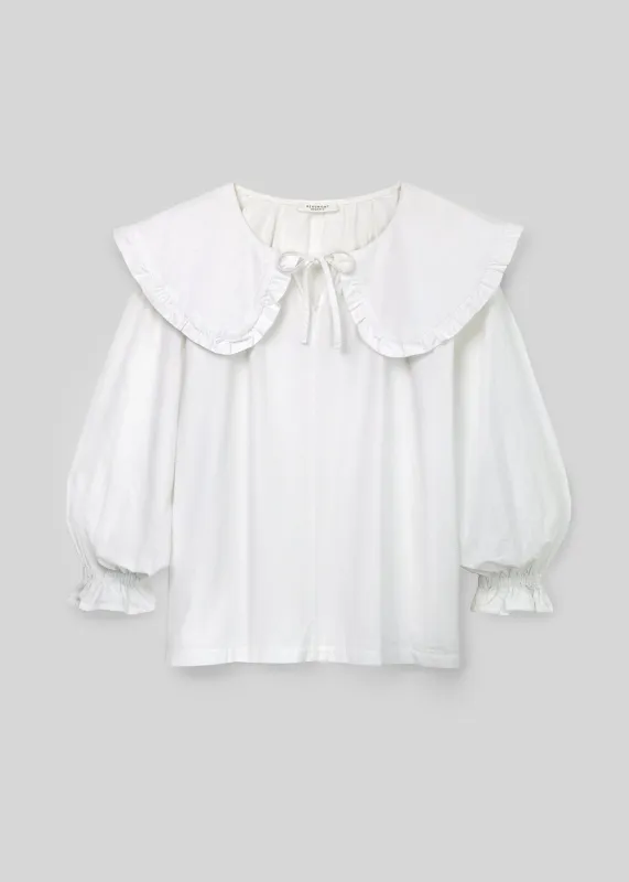 Camilla Organic Cotton Poplin Blouse in White made by Beaumont Organic