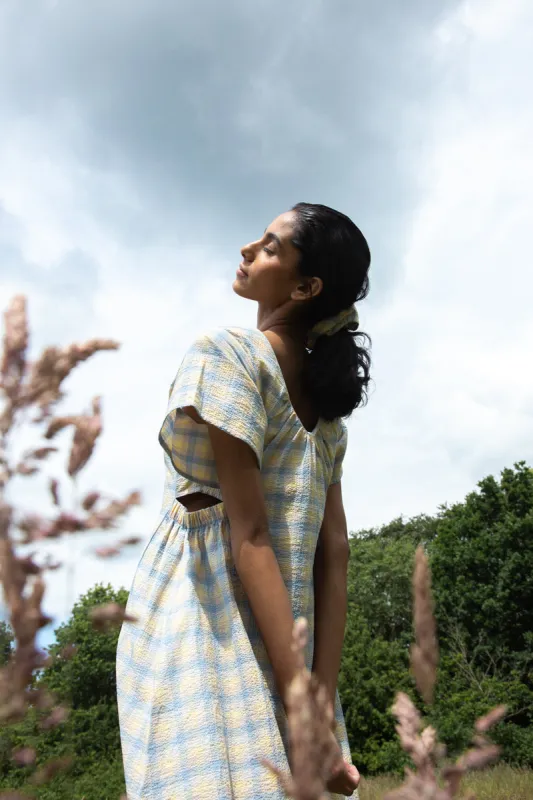 Nathalia-Cay Organic Cotton Seersucker Dress in Pastel Gingham by HANNAH BEAUMONT sold by Beaumont Organic