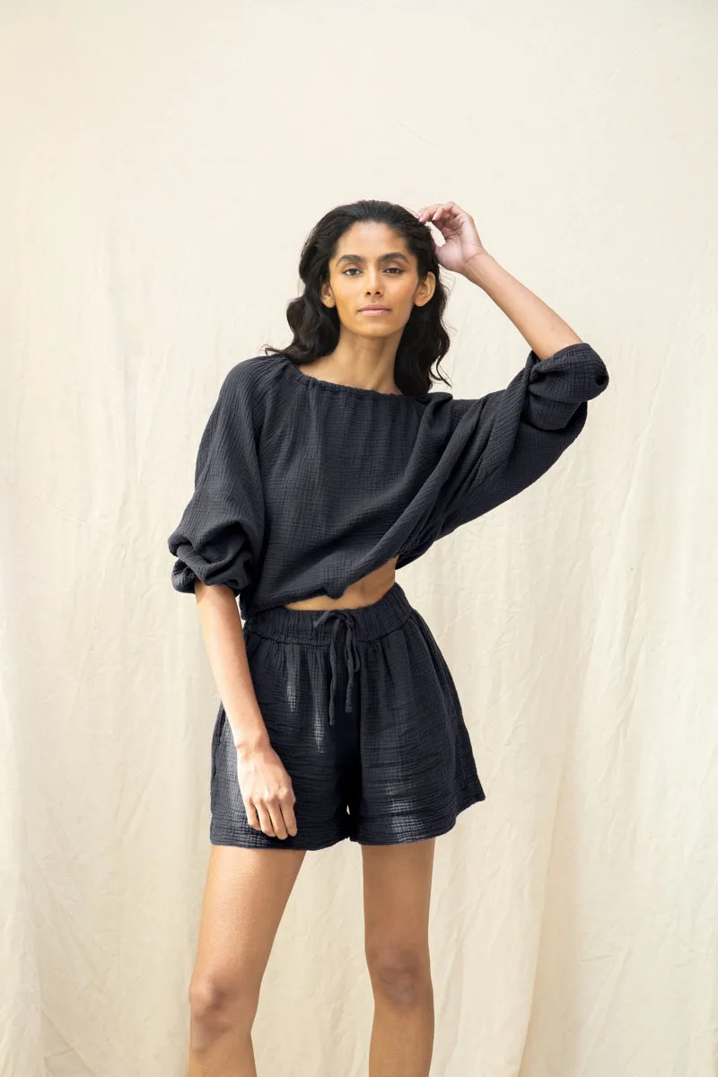 Cordelia Organic Cotton Top in Black sold by Beaumont Organic