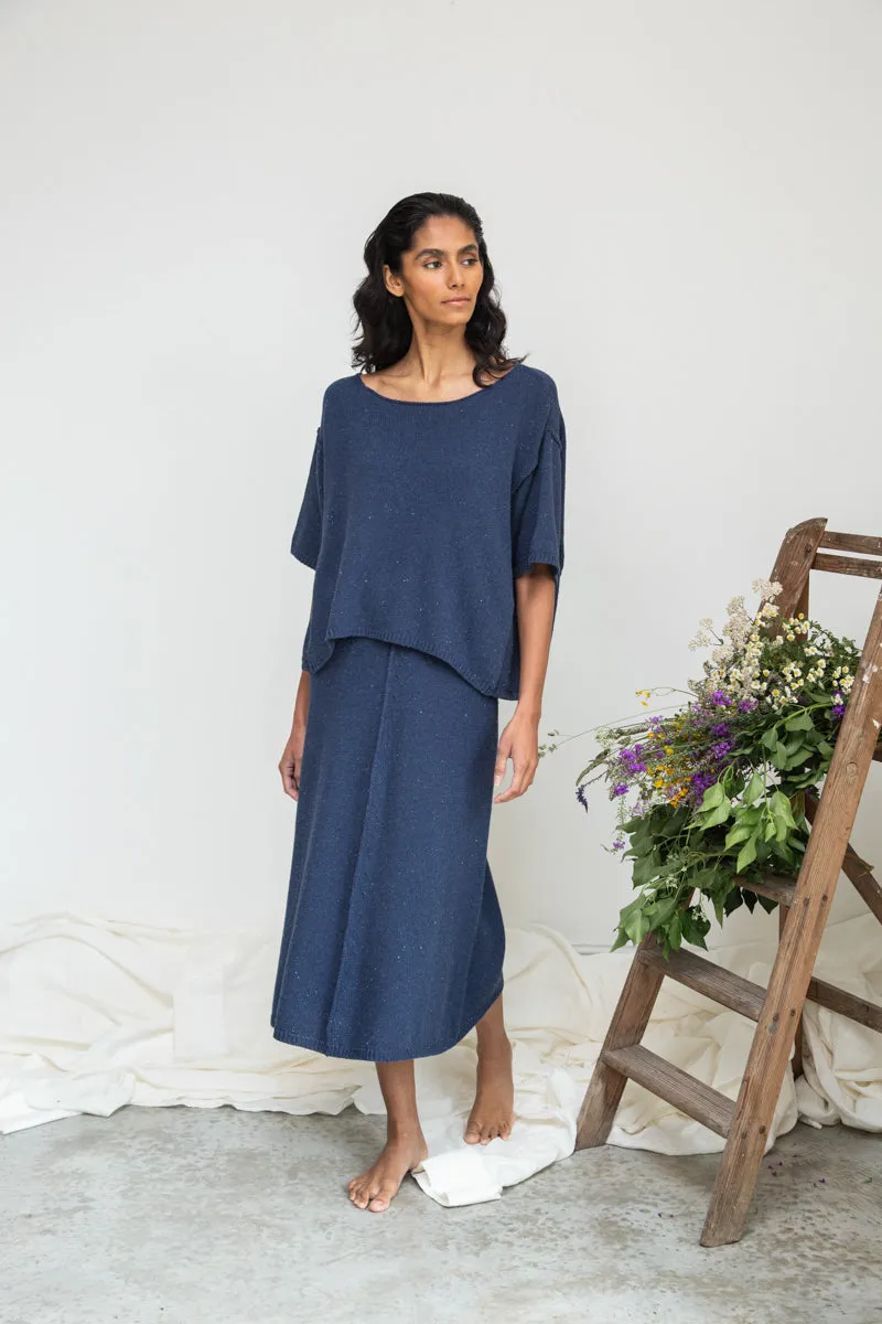 Mio-Leigh Recycled Cotton Blend Knitted Skirt in Denim Blue sold by Beaumont Organic
