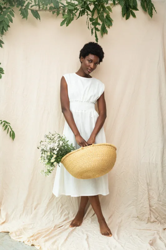 Ottillie-May Linen Dress in Snow White sold by Beaumont Organic