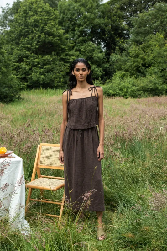 Janis Organic Cotton Top in Cacao sold by Beaumont Organic