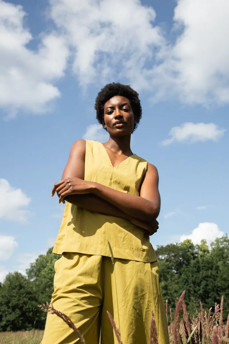 Azure Organic Cotton Top in Bright Olive sold by Beaumont Organic