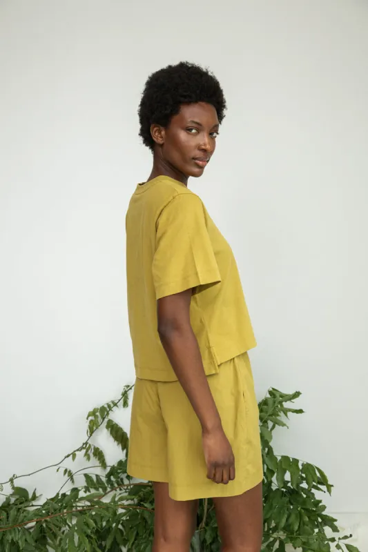 Bay Organic Cotton Top in Bright Olive made by Beaumont Organic