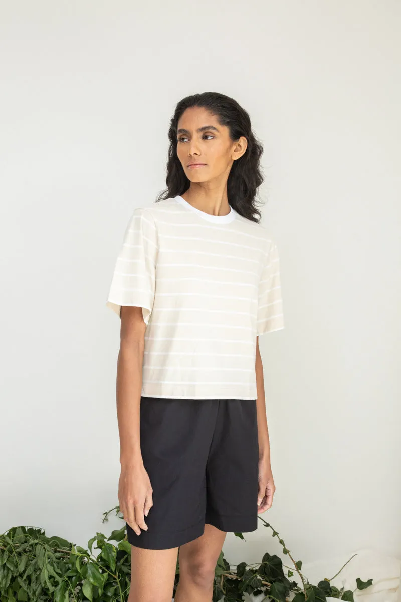 Bay-Sue Organic Cotton Top in Sand and White Thin Stripe sold by Beaumont Organic product image thumbnail 2