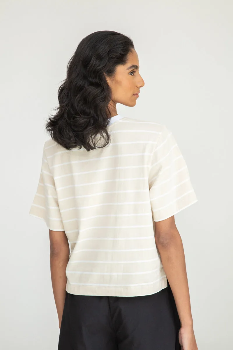 Bay-Sue Organic Cotton Top in Sand and White Thin Stripe sold by Beaumont Organic product image thumbnail 4