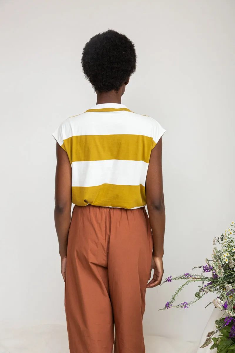 Aukai-Sue Organic Cotton Top in Olive and White Bold Stripe sold by Beaumont Organic product image thumbnail 3