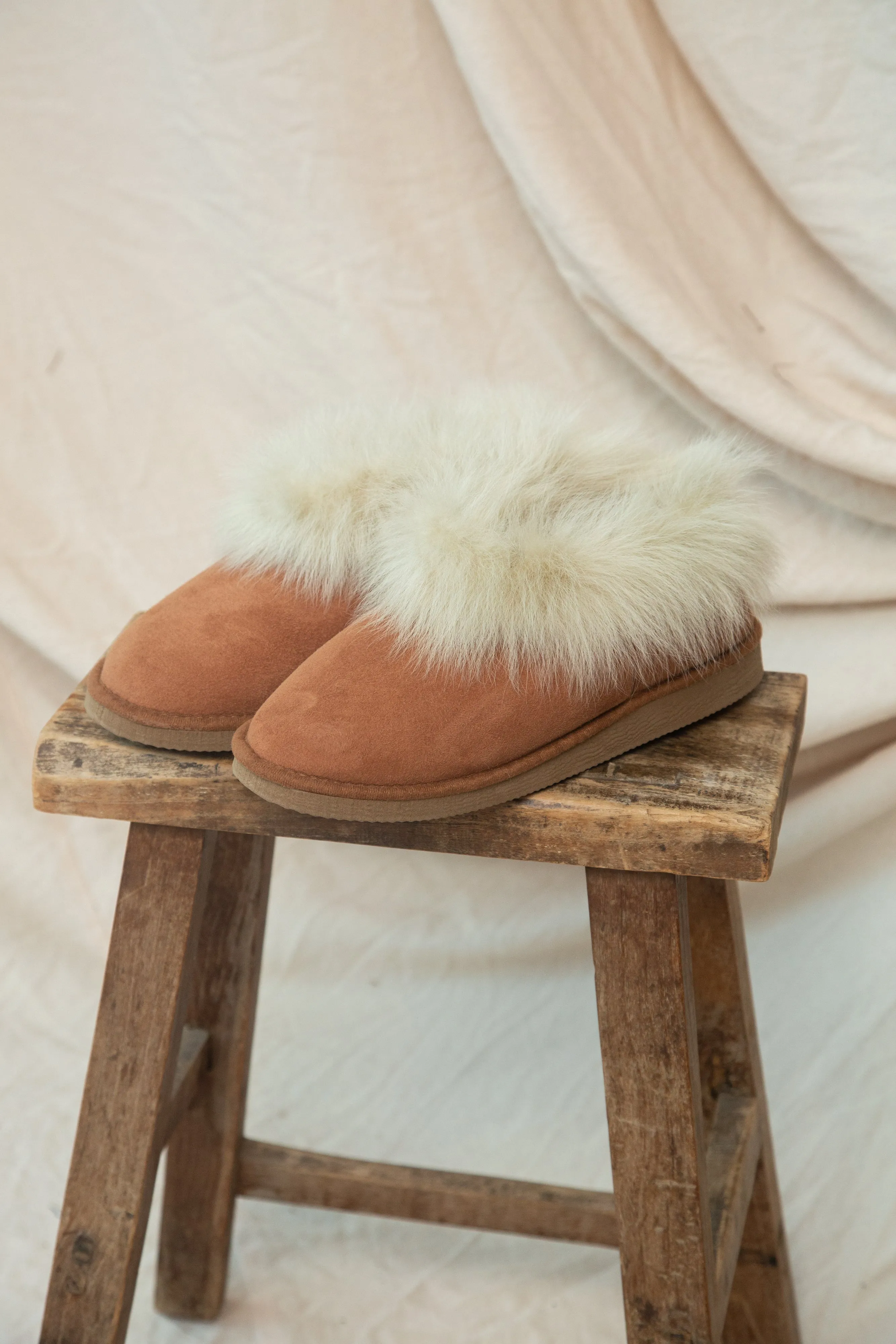 Rowan Sheepskin Slippers In Tan sold by Beaumont Organic