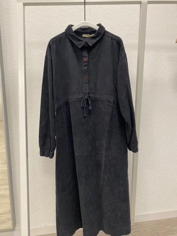 Yuri Organic Cotton Cord Dress in Charcoal sold by Beaumont Organic