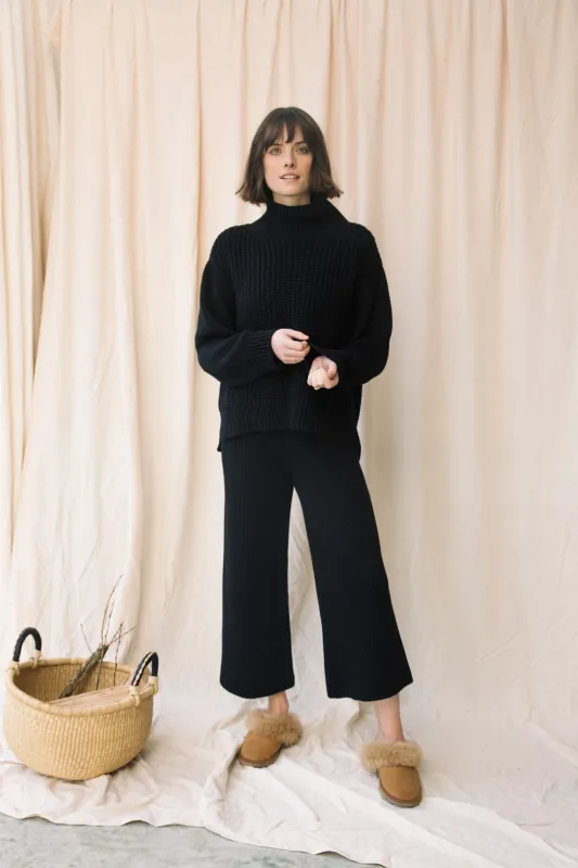 Taka Organic Cotton Knitted Trouser in Black sold by Beaumont Organic