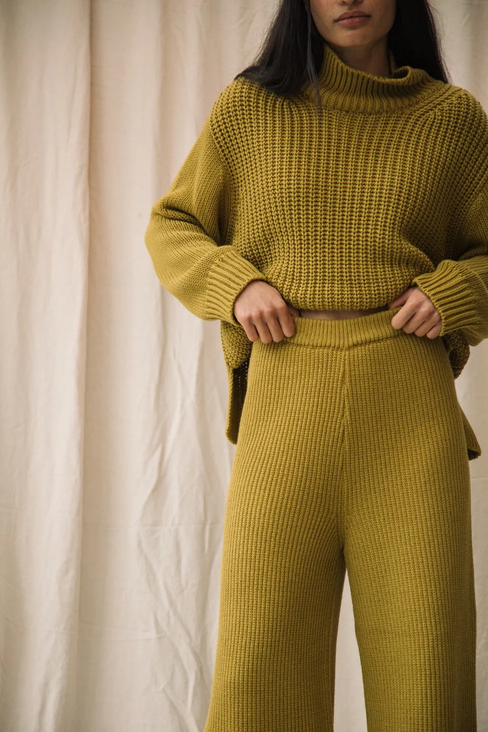 Taka Organic Cotton Knitted Trouser in Chartreuse sold by Beaumont Organic product image thumbnail 5