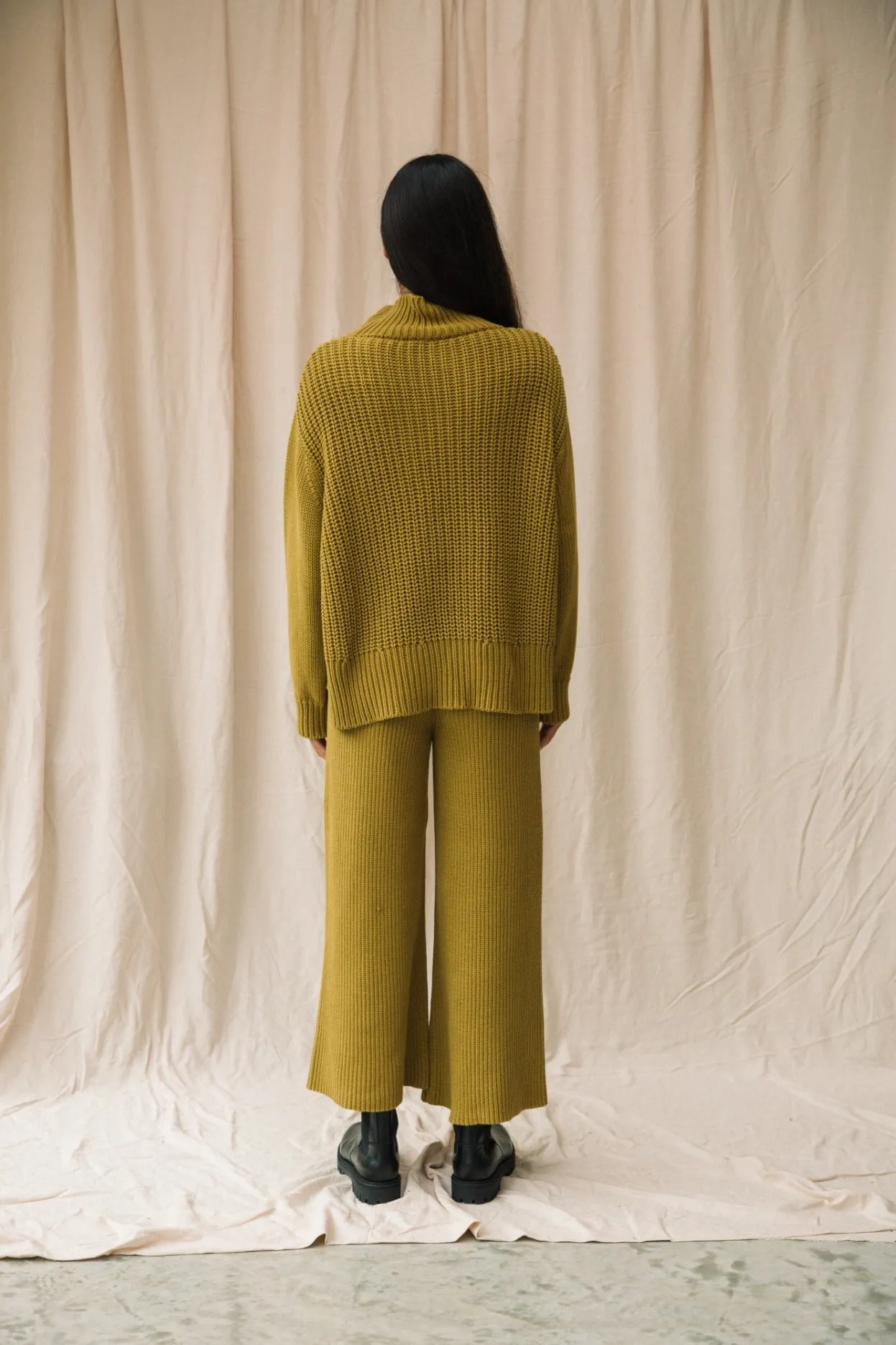 Taka Organic Cotton Knitted Trouser in Chartreuse sold by Beaumont Organic product image thumbnail 2