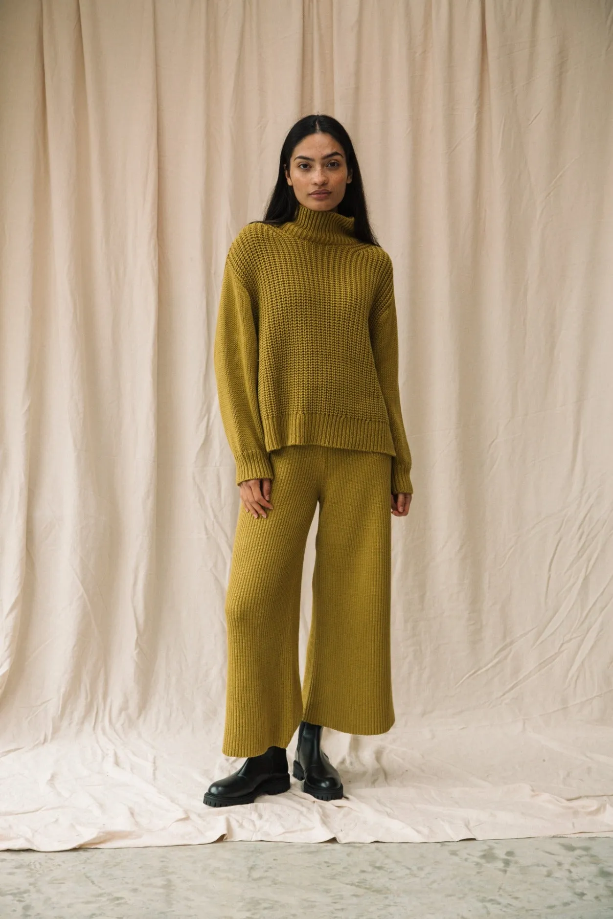 Taka Organic Cotton Knitted Trouser in Chartreuse sold by Beaumont Organic product image thumbnail 4