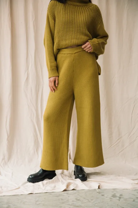 Taka Organic Cotton Knitted Trouser in Chartreuse made by Beaumont Organic