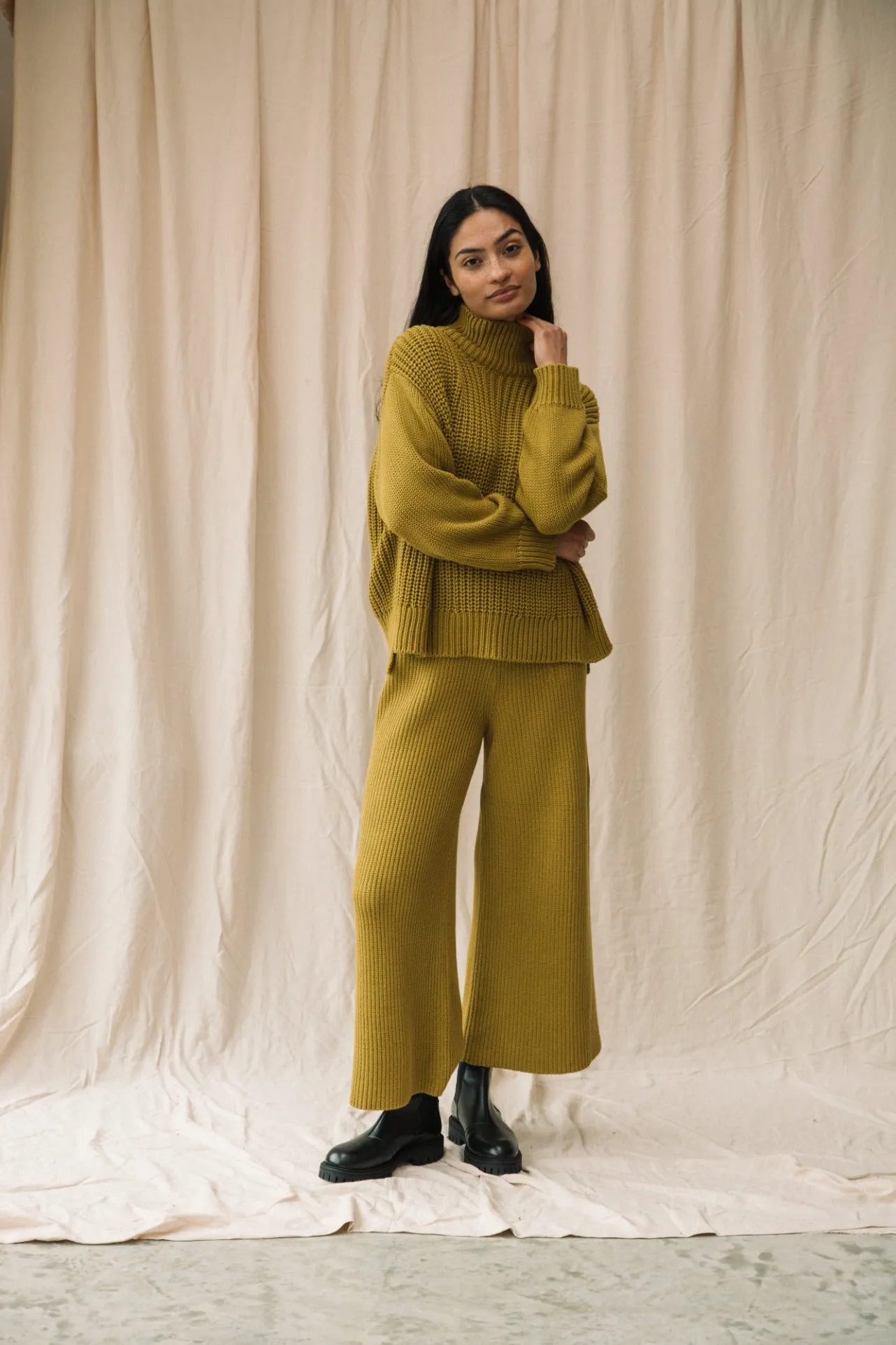 Taka Organic Cotton Knitted Trouser in Chartreuse sold by Beaumont Organic product image thumbnail 3